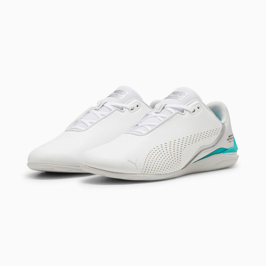 White sneakers with a small blue accent on a white background